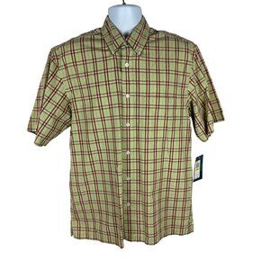 Izod Jeans Mens Plaid Short Sleeve Shirt Size Medium Cotton Made In India